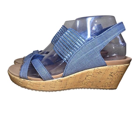 Skechers Shoes Women 8.5 Beverlee Sandals Blue Wedge Comfort Lightweight Strappy - Picture 4 of 10